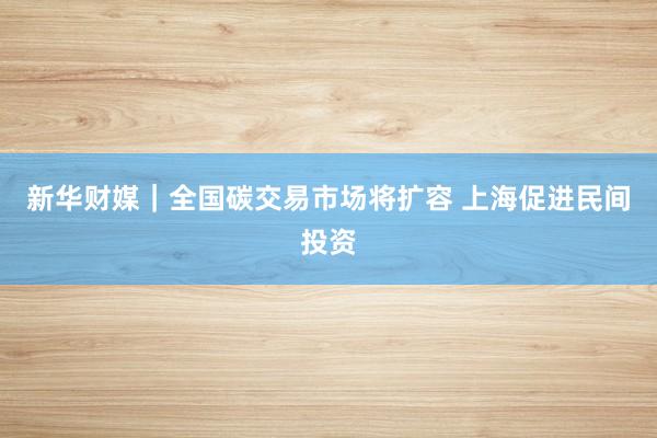 新华财媒｜全国碳交易市场将扩容 上海促进民间投资
