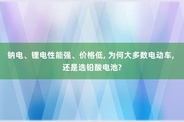 钠电、锂电性能强、价格低, 为何大多数电动车, 还是选铅酸电池?