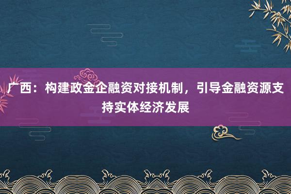 广西：构建政金企融资对接机制，引导金融资源支持实体经济发展