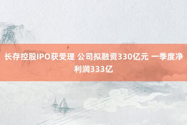 长存控股IPO获受理 公司拟融资330亿元 一季度净利润333亿