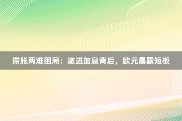 滞胀两难困局：激进加息背后，欧元暴露短板
