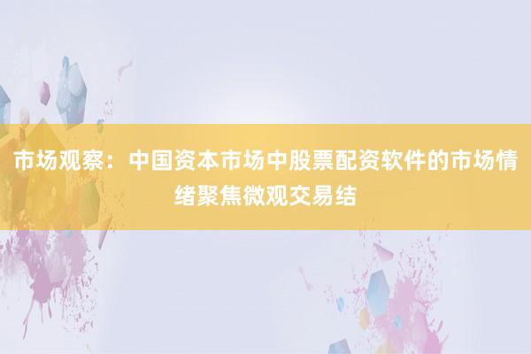 市场观察：中国资本市场中股票配资软件的市场情绪聚焦微观交易结