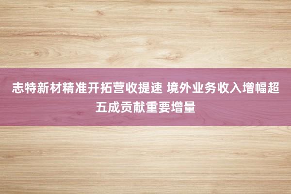 志特新材精准开拓营收提速 境外业务收入增幅超五成贡献重要增量