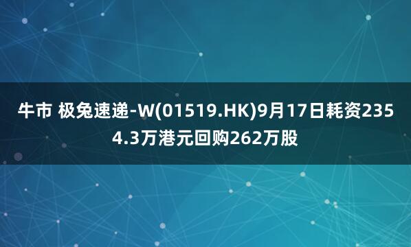 牛市 极兔速递-W(01519.HK)9月17日耗资2354.3万港元回购262万股