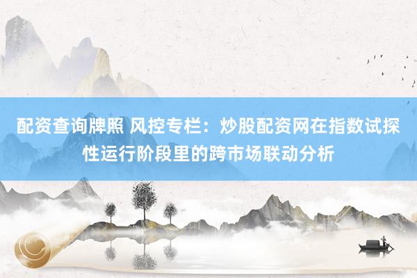 配资查询牌照 风控专栏：炒股配资网在指数试探性运行阶段里的跨市场联动分析